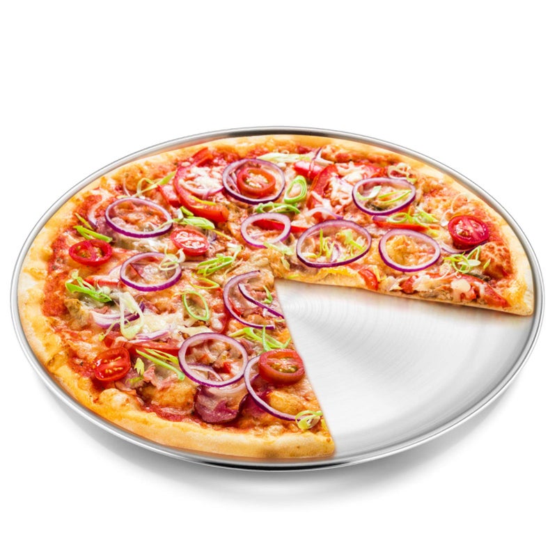 P&P CHEF Pizza Pan Bakeware for Home Kitchen, Stainless Steel Pizza Tray for Baking Pizza, Healthy & Reusable & Easy Clean, Oven & Freezer Safe, 13.5 Inch & Silver - Image 1